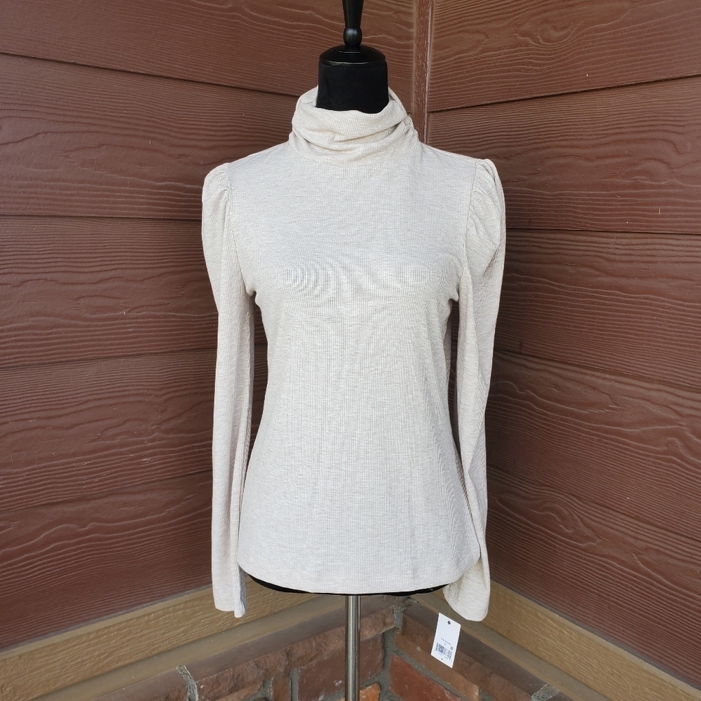 NWT Ophelia Roe Ribbed Mockneck Sweater Women's Size Medium Beige